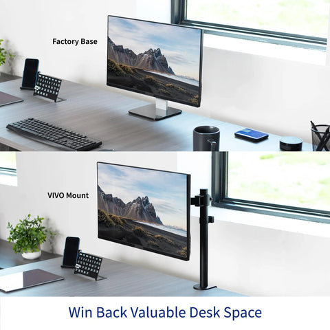 Comparison of factory base and VIVO mount for a Dell monitor using VESA Adapter Plate Mounting Bracket For Dell S Series Monitors S2340L S2440L S2340M S2240L S2240M Black Easy Install For Reliable Monitor Compatibility And Secure Screen Support.