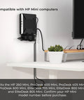 Rock Solid Vesa Mount Bracket For HP Desktop Mini Prodesk And EliteDesk Rigs Slick Easy Install mounted on wall behind a monitor.