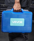 Front view of blue hard-plastic VEVOR tool case with handle for automotive repair kit