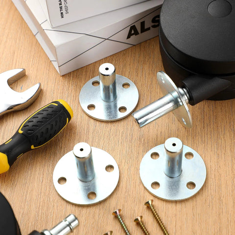 Four Pieces Broad Brimmed Hat Caster Sockets For 7/16 Inch Caster Stem Stainless Steel Sleeve Inserts on wooden surface