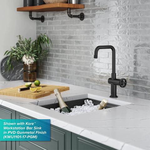 Urbix Industrial Single Handle Bar Kitchen Faucet In Matte Black With Diamond Textured Accents Compact Design For Small Kitchens