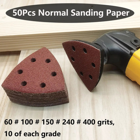 Oscillating Tool Sanding Pads Kit With 138Pcs Mesh And Normal Sandpaper 2 Sanding Pads And 1 Interface Pad Multitool Sandpaper Set For Finishing Detail Sanding Pro Grade shown with 50pcs normal sanding paper and grits.
