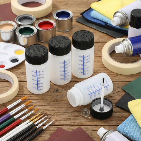 6 Pack Empty Touch Up Paint Bottles 2 Oz Refillable Containers With Brush Applicator for car scratch repair and painting.