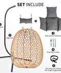Egg Chair With Stand Outdoor Patio Wicker Swing Chair For Balcony Garden Cozy Lounge 350 Lbs Capacity Cushioned Ergonomic Design With Thick Cushion For All Day Comfort Weatherproof Frame Easy To Assemble set including bracket, cushions, and screws.