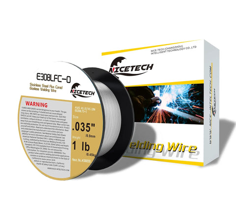 Stainless Steel Gasless Flux Cored Welding Wire E308LFC-O 0.035 Inch Diameter, 1 Pound Spool, No Shielding Gas Required, Silver Finish.