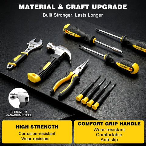 Tools from the 8V Cordless Drill Set With 157 Piece Home Repair Kit And Storage Case for DIY projects and home fixes.