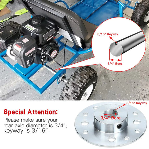 Go Kart Sprocket Hub Replacement With Three Quarter Inch Bore And Three Sixteenth Inch Keyway Hardware Kit Included diagram