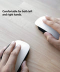 Magic Grips For Apple Magic Mouse 1 And 2 in use, highlighting ambidextrous design for both left and right hands on wooden surface.