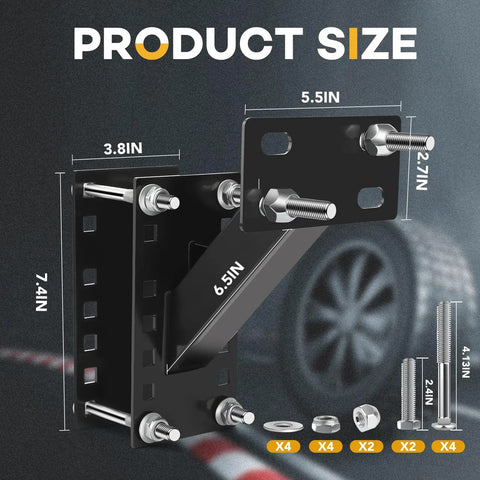 Universal Spare Tire Carrier Mount For Utility Trailers And Boats, dimensions labeled, fits 4 to 5.5 inch bolt patterns
