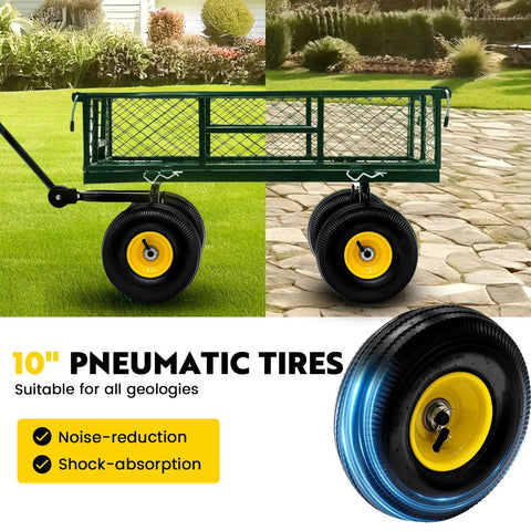 Beefy 900 Lbs Heavy Duty Garden Cart Wagon With Removable Mesh Sides That Convert Into Flatbed 10 Inch Pneumatic Tires