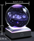Stellar 80mm Solar System Crystal Ball Glass Sphere with 3D Laser Engraved Planets on LED Base, K9 Crystal, Dope Space Desk Light