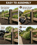 Top Shelf Fence Post Repair Kit Featuring 33 Inch 11 Gauge Thickened Steel Stakes assembly process in four steps, demonstrating easy installation.