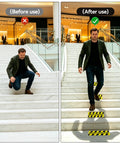 Watch Your Step Sign 5 Pack Budget Friendly Self Adhesive Floor Decals on stair steps, yellow black caution labels