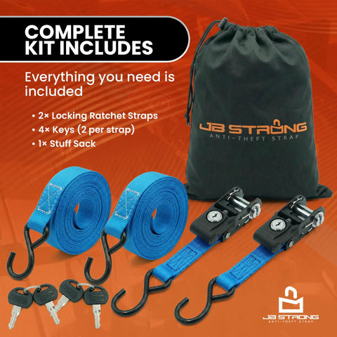 Lock It Down Pat With These Tangle Free Anti Theft Ratchet Straps 2 Pack Featuring Keyed Locks Cut Resistant Webbing and A Comfy Grip for Secure Heavy Duty Tie Downs That Keep Things Tight with two straps and keys
