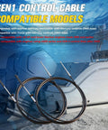 Gen 1 12Ft Boat Throttle And Shift Cables 2 Pack for Mercury MerCruiser shown with compatible engine models in blue background.