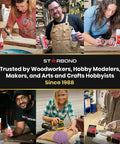Starbond CA glue 4 oz bottles with extra cap and microtips; collage of woodworkers applying glue.