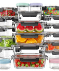 40 Piece Borosilicate Glass Food Storage Set With Lids, Leak Proof And BPA Free, Reusable Containers with colorful contents