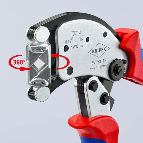Close-up of Self Adjusting Crimping Pliers With 360 Degree Rotating Head Eight Lock Positions Auto End Sleeve Crimping