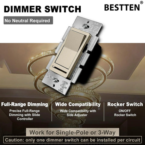 Matte Brown Dimmer Switch Pack Of 10 For Single Pole Or 3 Way Install, Dimmable LED CFL Incandescent And Halogen Compatible, 120V AC UL Listed