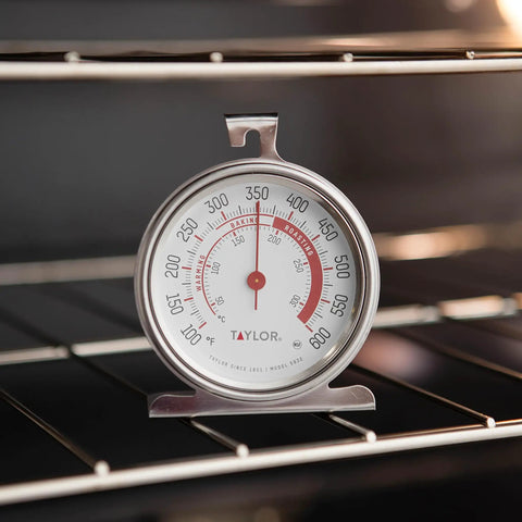 Large Dial Oven Thermometer With Three And A Quarter Inch Dial Easy Read 100 To 600 F Range Glass Lens And Red Pointer Silver Finish