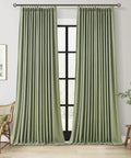 Light Sage Double Layer Blackout Linen Curtains For Living Room And Bedroom, 96 Inch Long Pinch Pleat Drapes With Hooks And Rings, Room Darkening, Cozy Soft Green Vibe installed in living room
