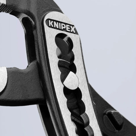 Close-up of 12 Inch Alligator Pliers With 9 Position Adjustment For 30 Percent More Grip, Slim Head For Easy Access, Self Locking On Pipes And Nuts