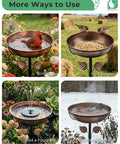 Metal Bird Bath For Outdoors 36 Inch Tall Stake With Removable 13 Inch Diameter Bowl And 3 Inch Deep Basin 1.4 Gallon