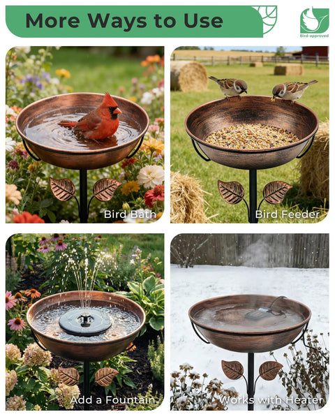 Metal Bird Bath For Outdoors 36 Inch Tall Stake With Removable 13 Inch Diameter Bowl And 3 Inch Deep Basin 1.4 Gallon