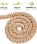 Heavy Duty Jute Rope 1 1/4 Inch By 100 Feet Natural Hemp For Crafts, Gardening, DIY Bundling, Climbing, coiled close-up