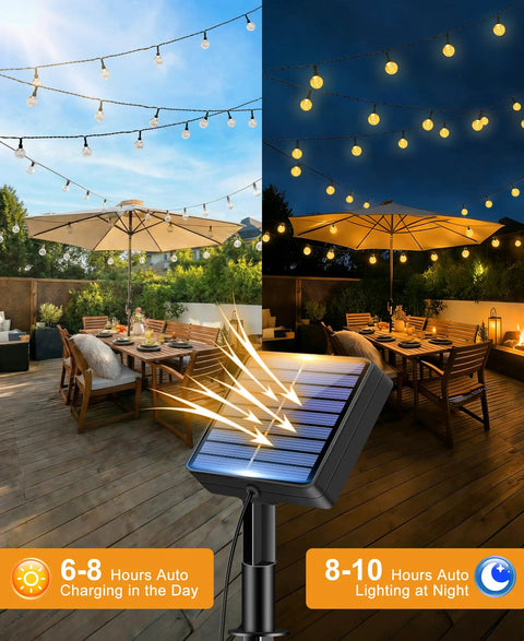 Two Pack Outdoor Solar String Lights Waterproof 98 Feet Total 100 LED Solar Powered Patio Lighting With Eight Modes Crystal Globe Decor for garden and porch