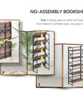 Dope Five Tier Folding Bookshelf Brings Hassle Free Assembly And Slick Industrial Vibes To Your Space Perfect For Bedroom Living Room Or Home Office With Super Sturdy Rustic Brown Shelving Units, showing folding process.