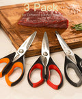 Heavy Duty Kitchen Scissors Three Pack Set Stainless Steel Kitchen Shears for Cutting Food Poultry Meat Vegetables, color-coded