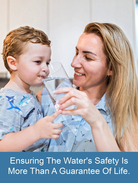 Mom and child enjoying clean water, emphasizing safety with 4 Pack Coliform E Coli Water Test Kit Works Like A Charm For Fast 48 Hour Home Well Tap Pool And Lake Testing Easy No Hassle Bacteria Detector For Safe Drinking Water That Keeps Your Family Happy And Totally Worry Free Any Day.