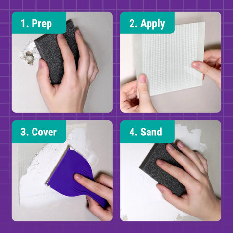 Step-by-step use of 6 Inch By 6 Inch Flexible Self Adhesive Wall Patch Three Pack For Patching Holes Cracks And Corners Kit