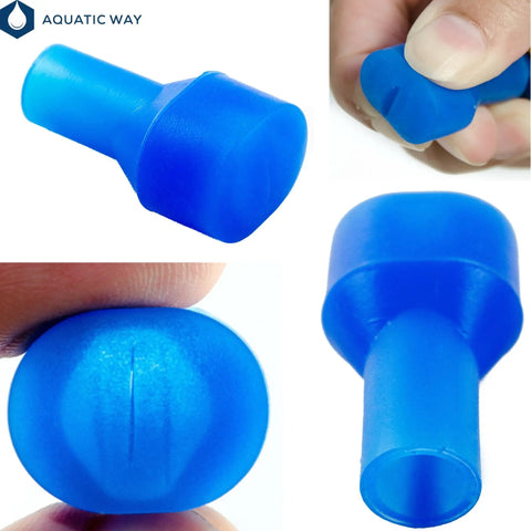 Replacement Bite Valve Mouthpieces 4 Pack With Shutoff Valve And Tube O Ring For Hydration Bladders Fits CamelBak And Most Brands Soft Selfsealing For Backpack Water Reservoirs blue silicone bite valve close-up