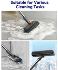 Grime Busting 3 In 1 Floor Scrub Brush With Adjustable Long Handle Heavy Duty Stiff Bristles Squeegee And Tweezers For Scrubbing Bathrooms Tile Deck Patio Garage And Kitchen in action