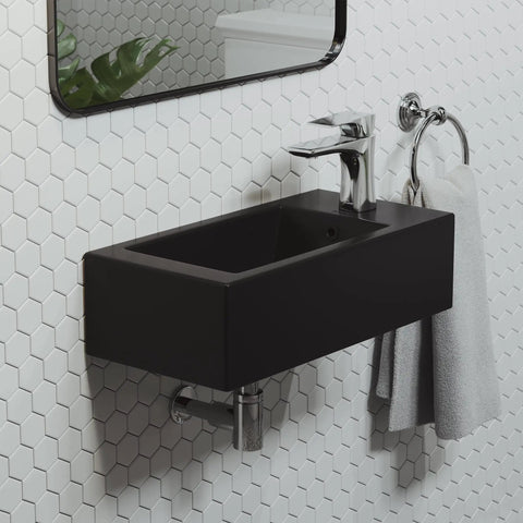 19.5 By 10 Inch Rectangular Ceramic Wall-Hung Sink With Right-Side Faucet Mount Matte Black Finish Space-Saving Bathroom Fixture