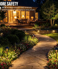 Low Voltage Pathway Lights 6 Pack Outdoor Landscape Lighting 12V 10W 2700K Warm White illuminating a garden path