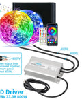 24V 800W IP67 Waterproof LED Driver Power Supply For Outdoor Lighting, silver aluminum housing with RGB strip cables