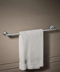 Purist 24 Inch Towel Bar Polished Chrome For A Sleek Bathroom Upgrade With Clean Architectural Lines And Durable Solid Brass Construction Easy Wall Mount Install Complements Modern Faucets And Fixtures, shown with towel