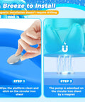 Installation steps for Rechargeable Magnetic Octopus Water Table Pump With Continuous Flow, showing wipe and magnet attach.