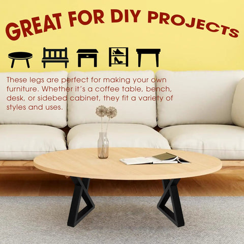 Beefy 16 Inch Heavy-Duty Metal Table Legs Set Of 2 Black With Double Triangle Z Shape Design, installed on coffee table