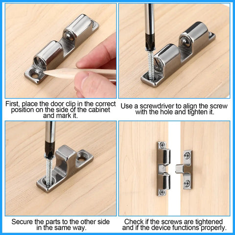 Installation guide of Two Pack Marine Grade 316 Stainless Steel Cabinet Tension Catch 70mm Double Ball Roller Latch.