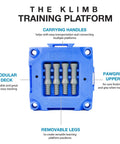 KLIMB Dog Training Platform and Agility System with modular deck and removable legs, blue design with carrying handles and pawgrip upper.