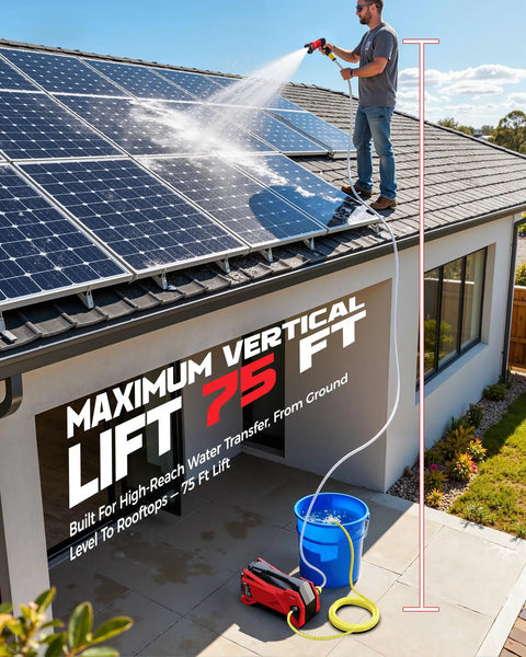 Kickass Cordless Water Transfer Pump 9.6GPM Self Priming Battery Powered Pond Pump for high-reach water transfer from rooftops.