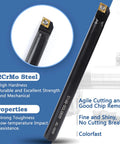 Pro Grade Carbide Lathe Tool Set With Seven Boring Bars And Fourteen Indexable Inserts, highlighting 42CrMo steel bar properties.