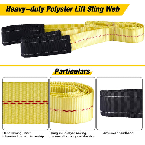 Two Pack 6 Foot by 2 Inch Lift Sling Straps for Construction, 10,000 Pound Capacity, heavy duty polyester, details shown