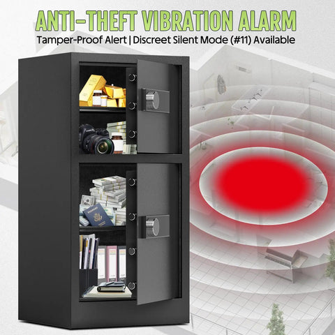 Beefy Extra Large Dual Door Home Safe 8.6 Cu Ft Tall Safe, open with cameras, files inside, anti-theft vibration alarm icon
