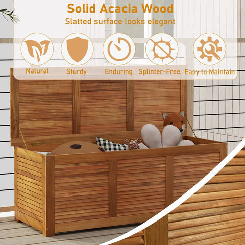 Acacia Wood Deck Box 46 Gallon Outdoor Storage Bin For Patio Cushions Pillows Garden Tools and Pool Accessories