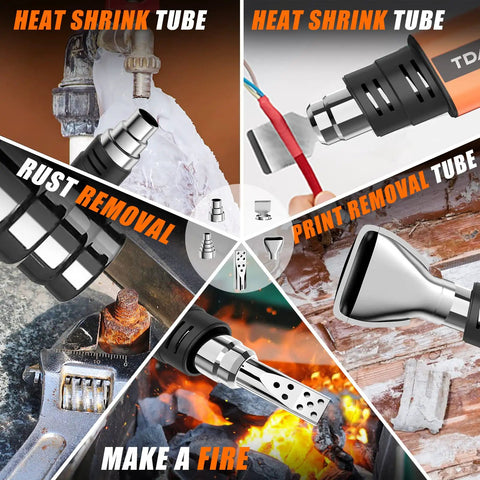 Beast 1600W Heat Gun With Dual Temperature Settings 572F And 1112F 5 Nozzles for shrink tubing, rust removal, and more.